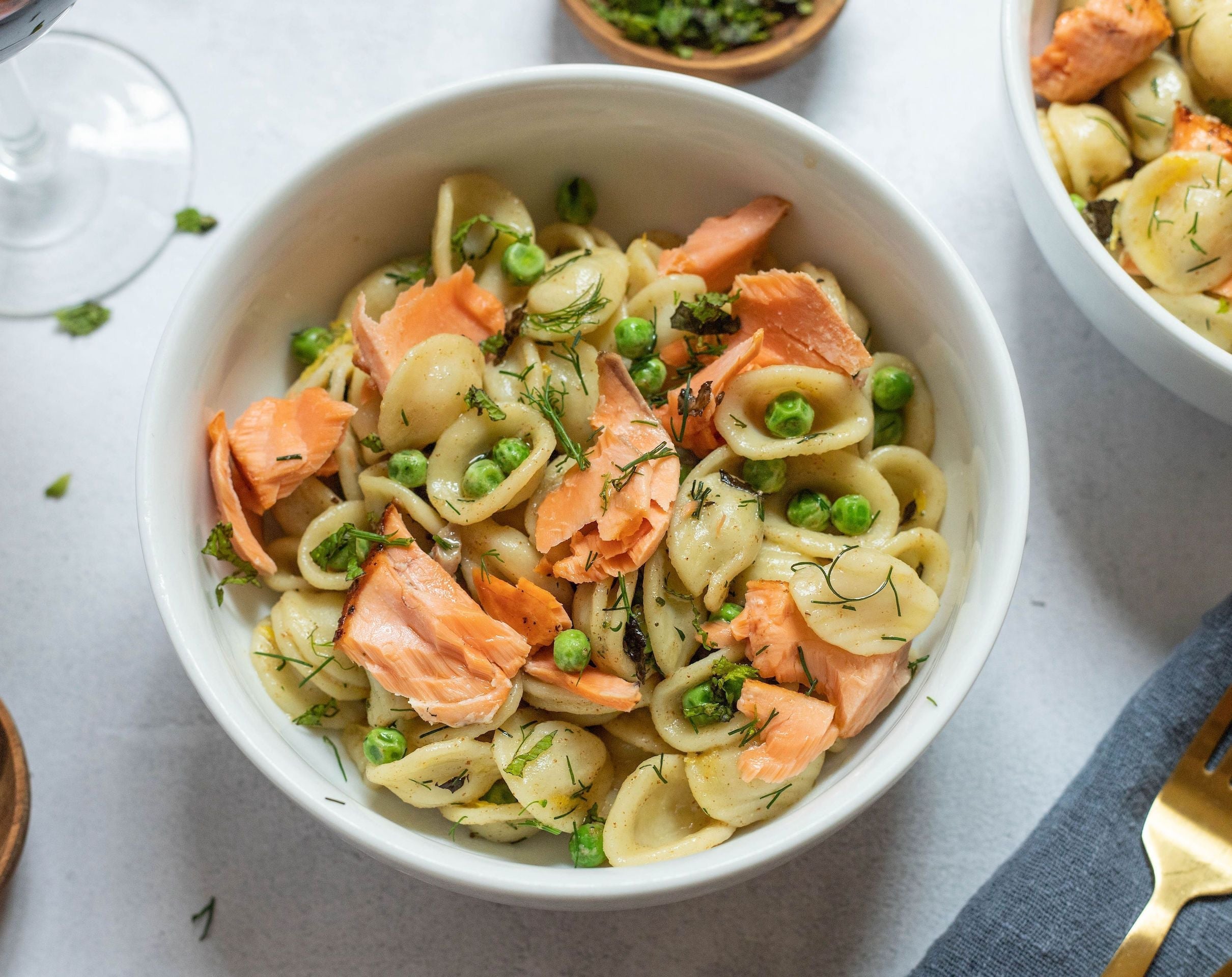 Orecchiette with Salmon, Brown Butter, and Peas