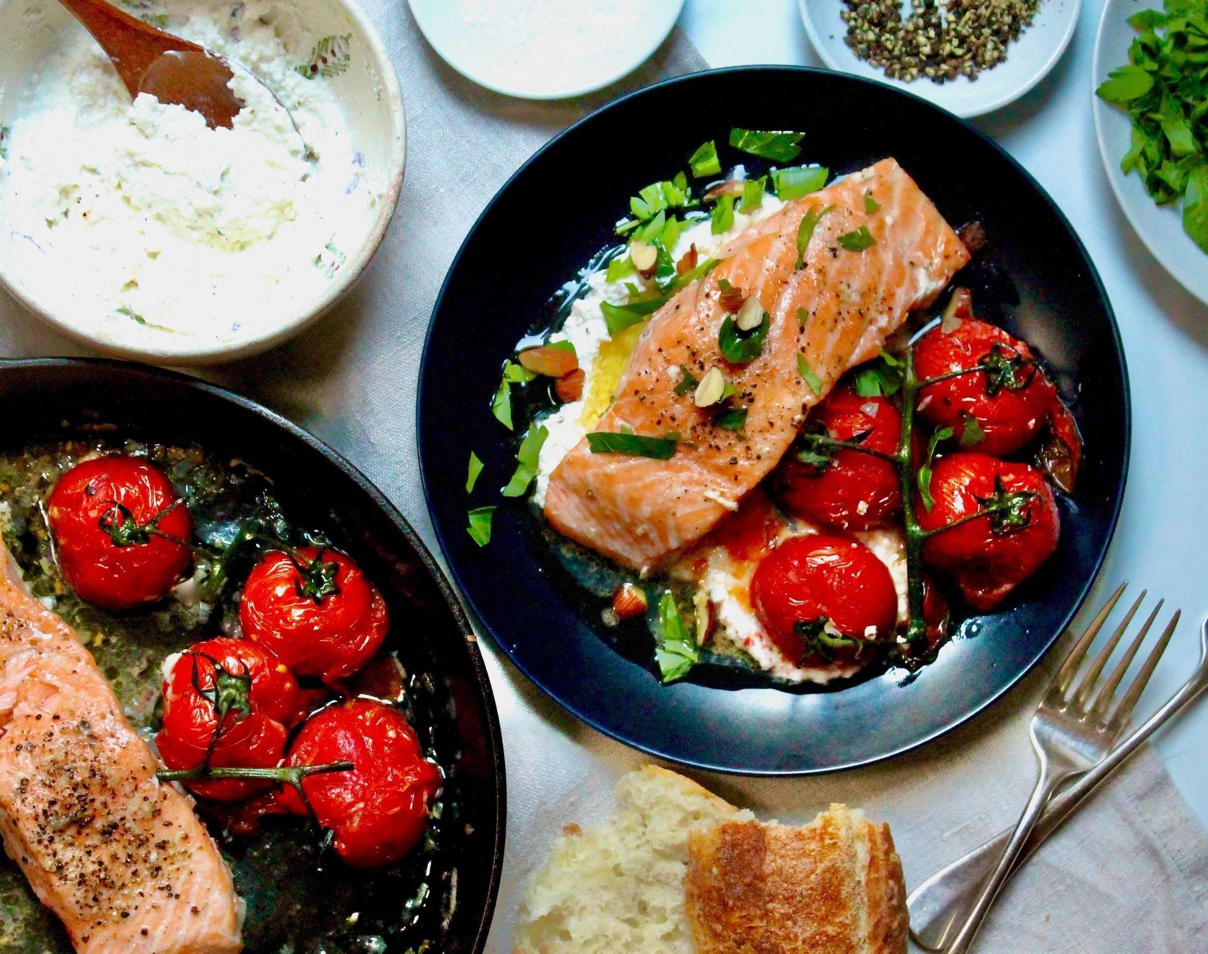 Roasted Salmon and Tomatoes with Lemony Ricotta