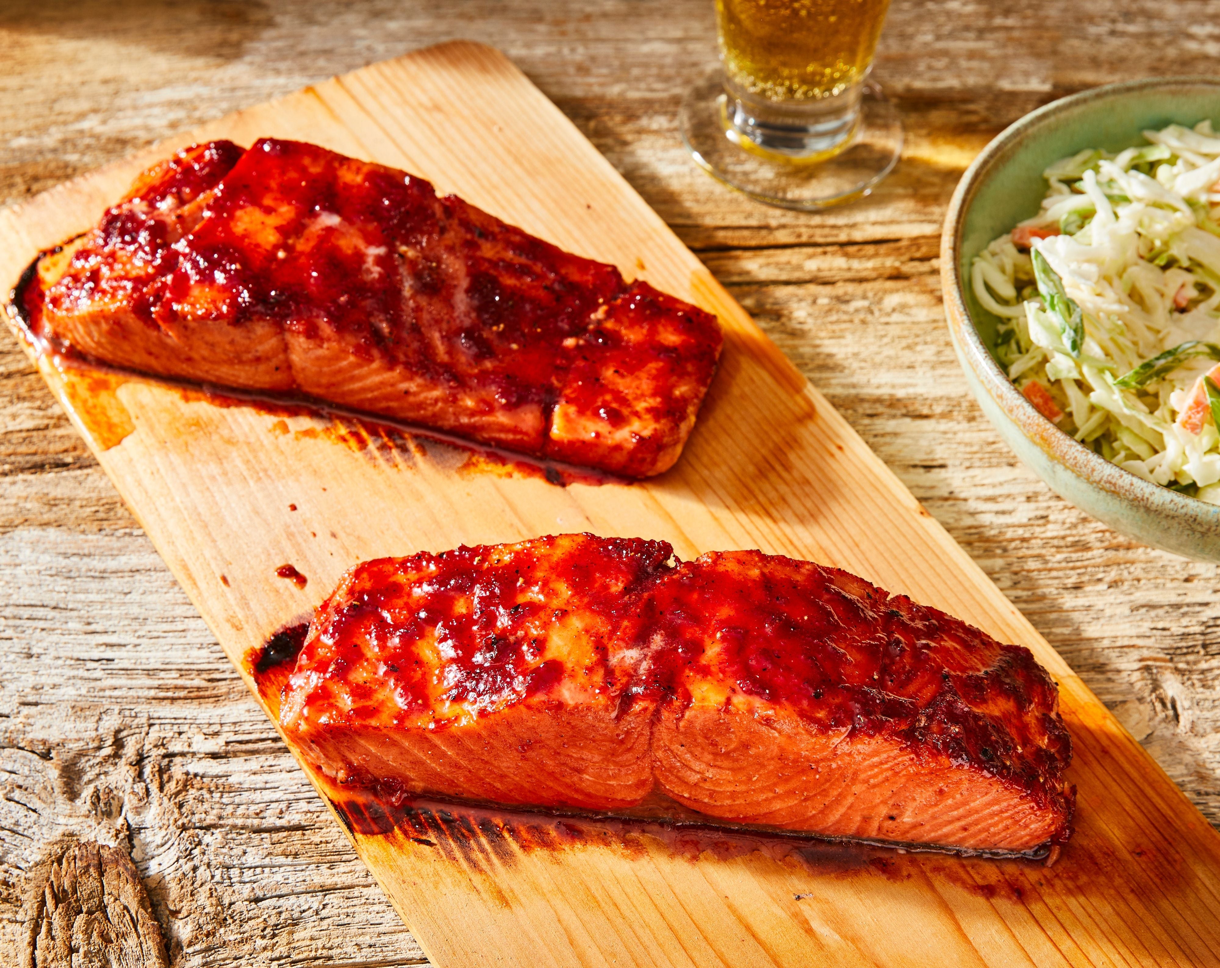 Cedar Planked Salmon with Sweet BBQ sauce