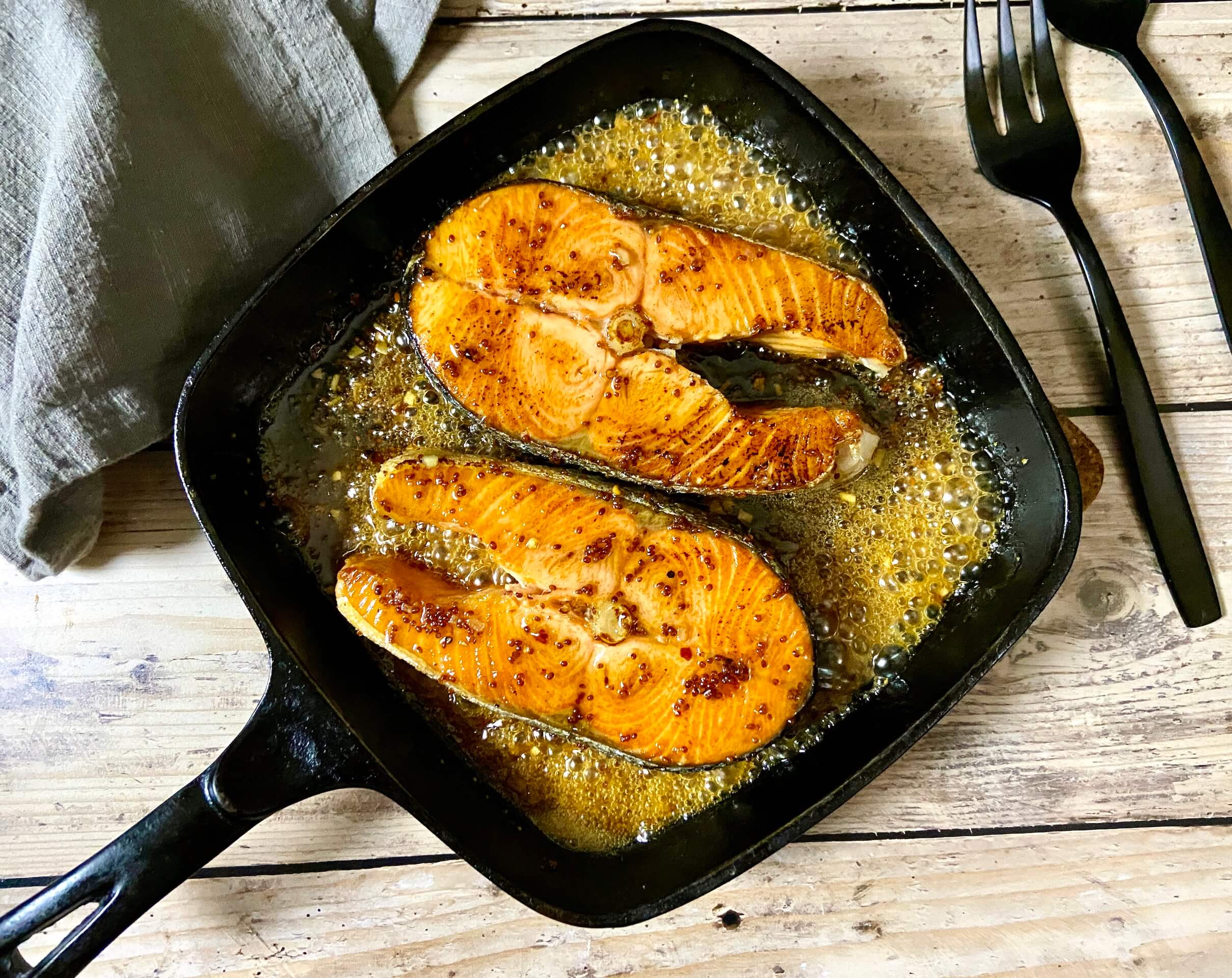 Hot Honey Mustard Glazed Salmon Steaks
