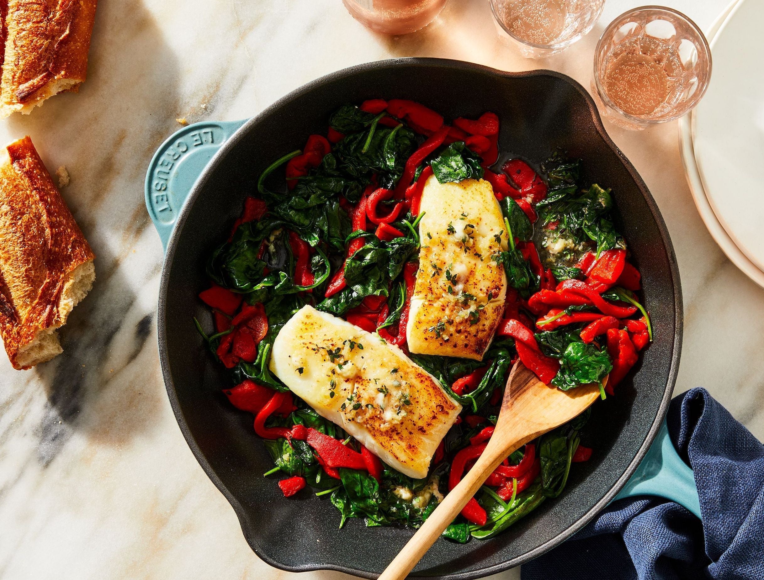 Pan-Seared Halibut with Roasted Peppers