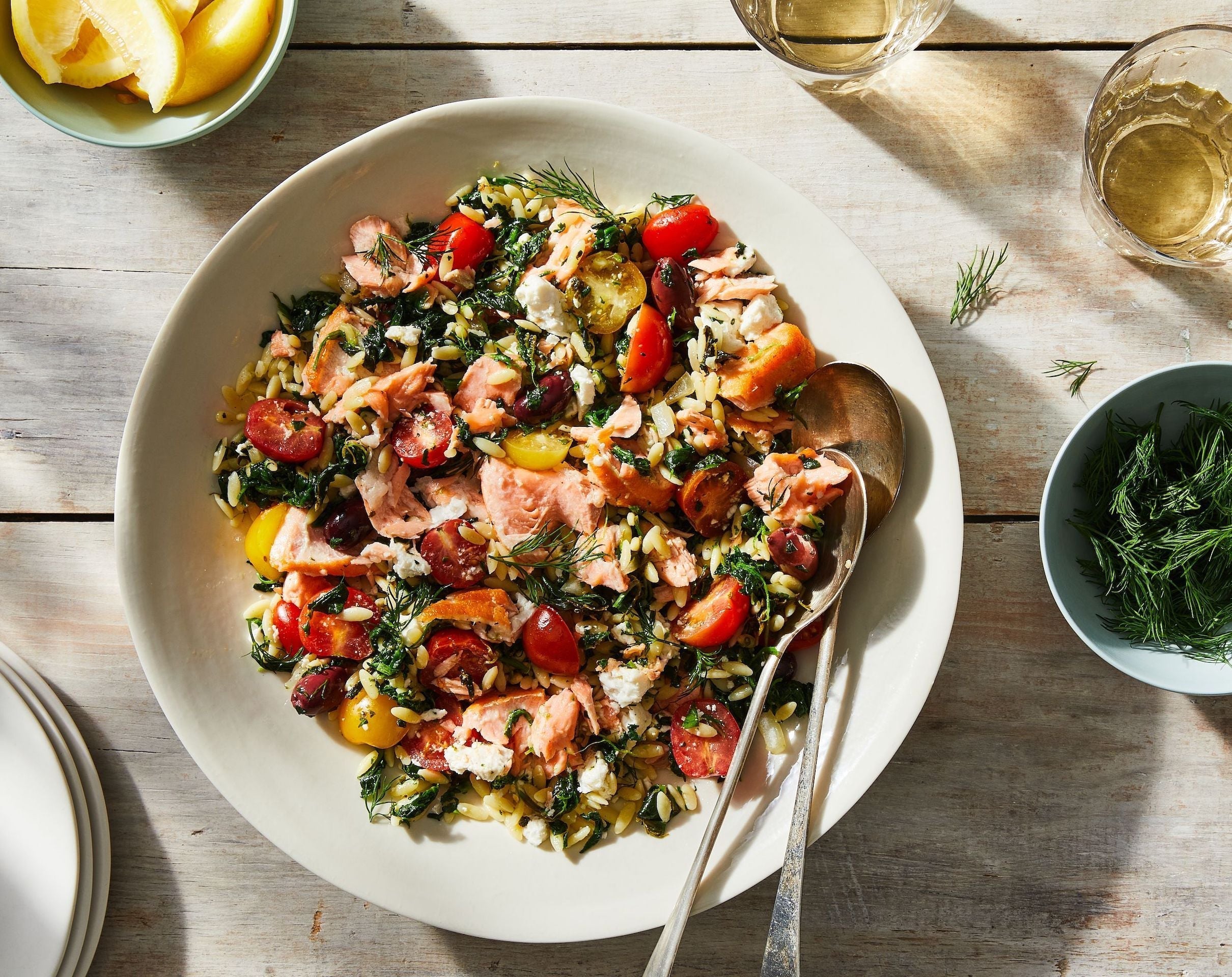 Greek Orzo with Salmon, Feta, and Spinach