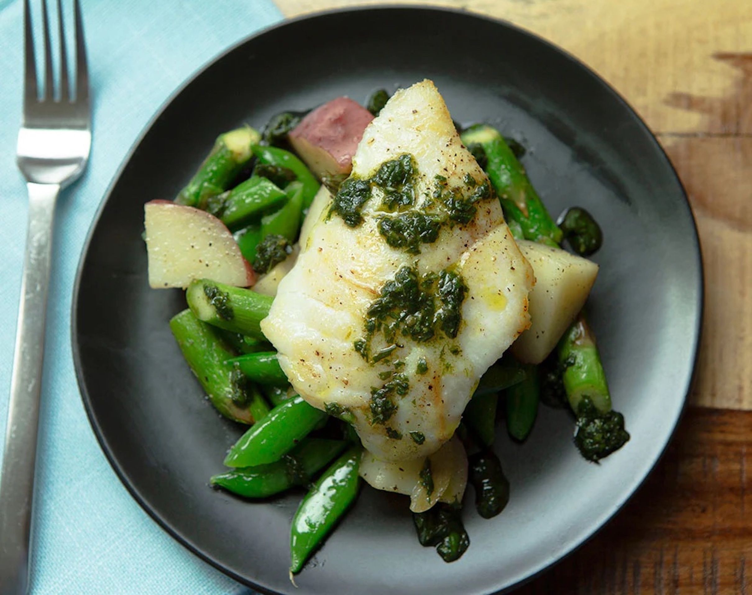 Pacific Cod with Sautéed Spring Veggies